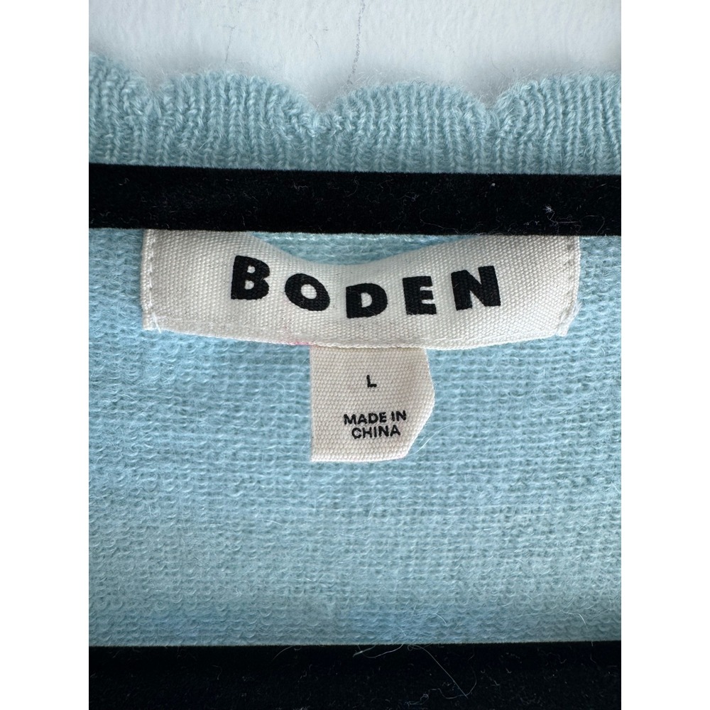 Boden Light Blue Scallop Trim Cardigan Wool Mohair Blend Sweater L - Picture 7 of 12